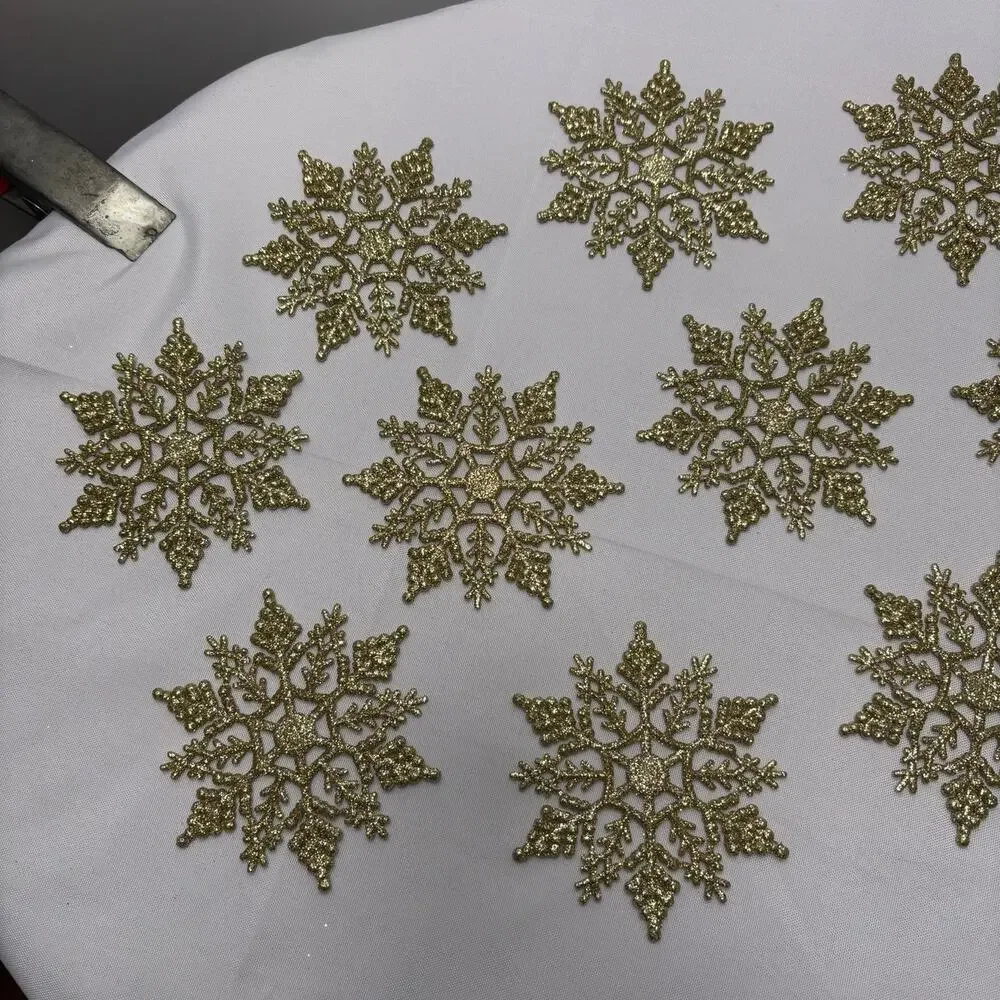 Glittery Gold Snowflake Decorations - 13 Count
